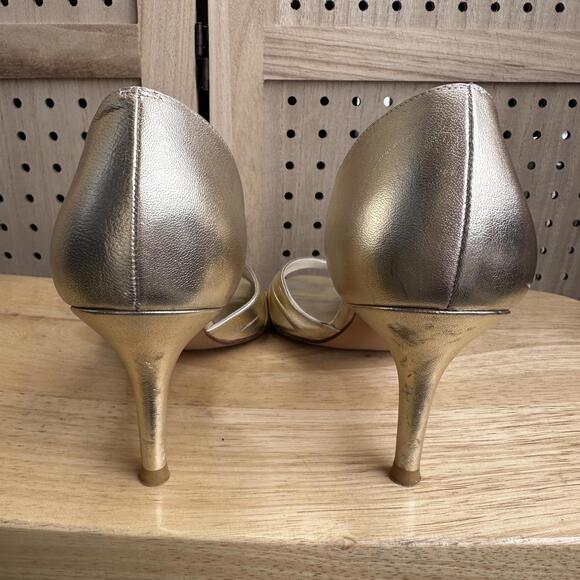 Stuart Weitzman Gold Heels Open toed Pump Sz 9 - Picture 7 of 9